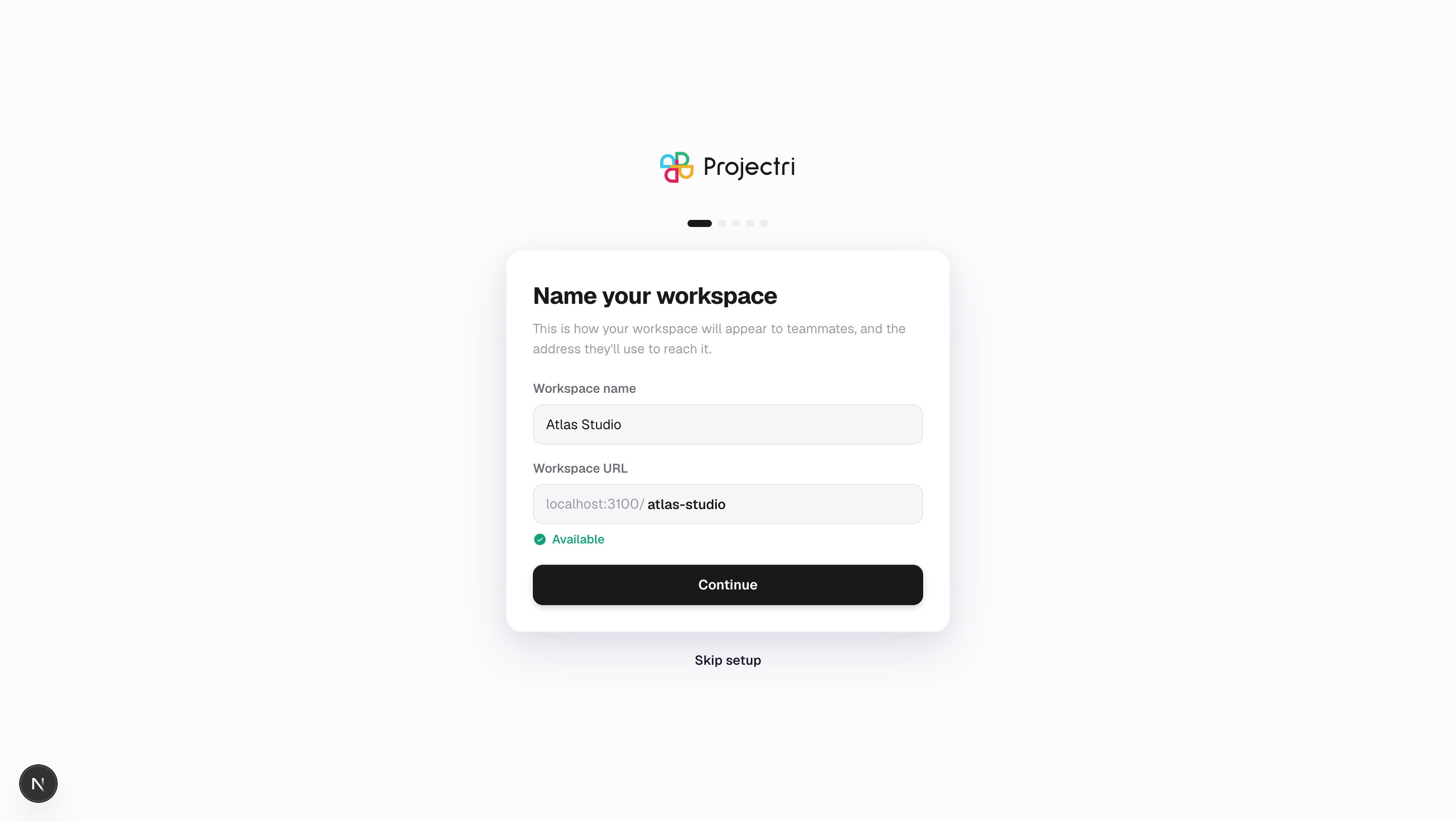 A screenshot of Setting up your workspace in Projectri
