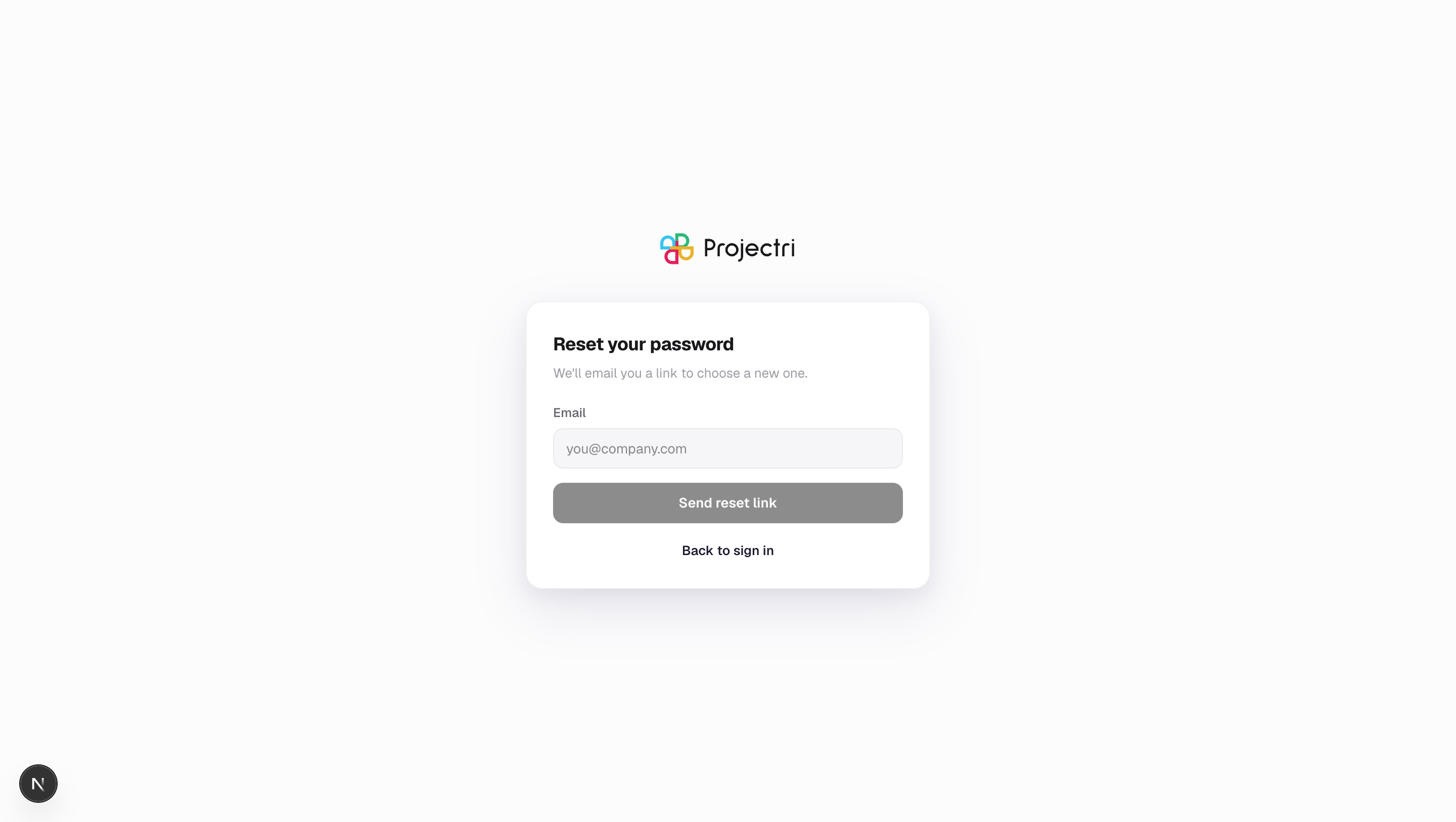 A screenshot of Forgotten password in Projectri