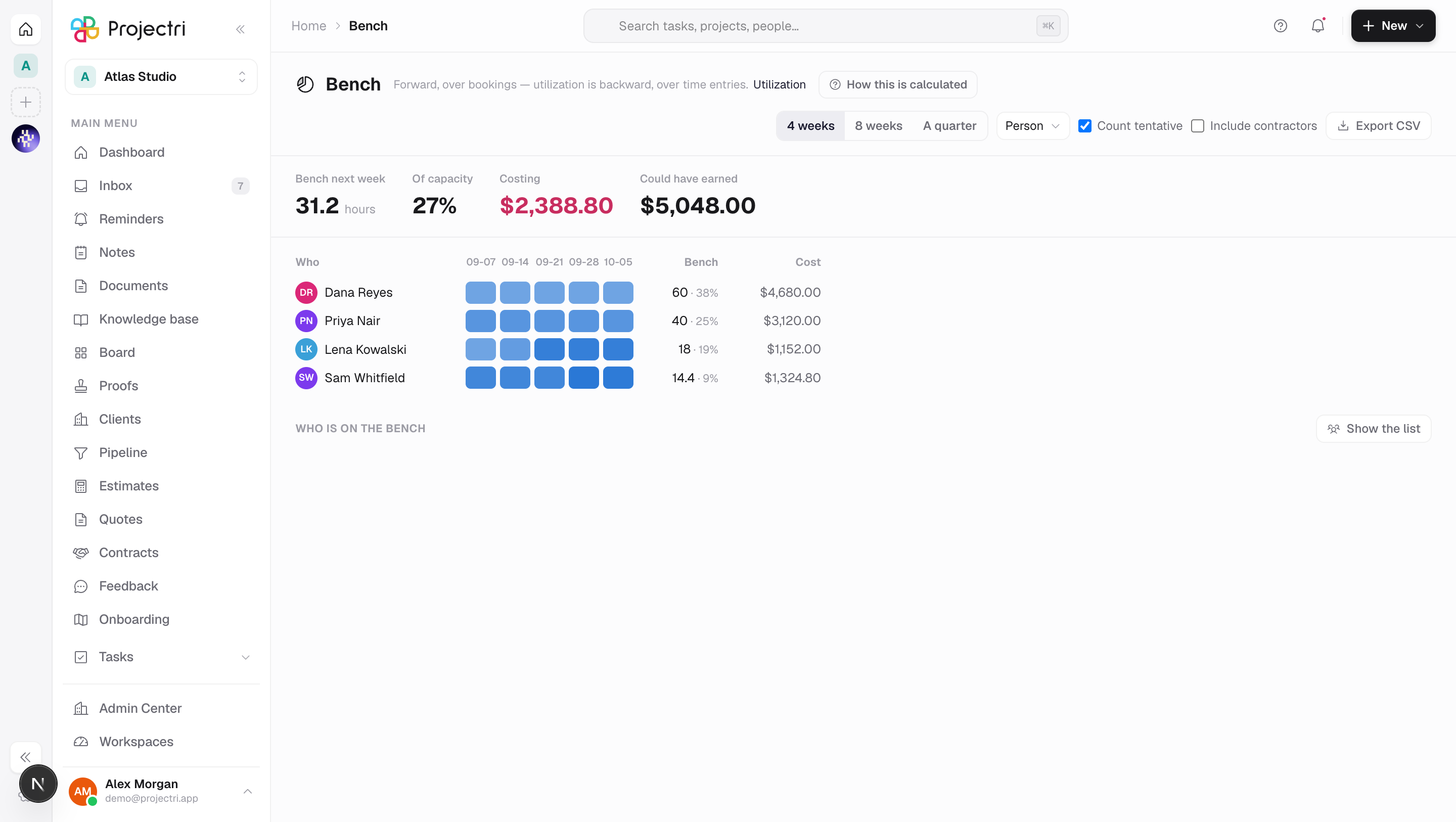 A screenshot of Bench in Projectri