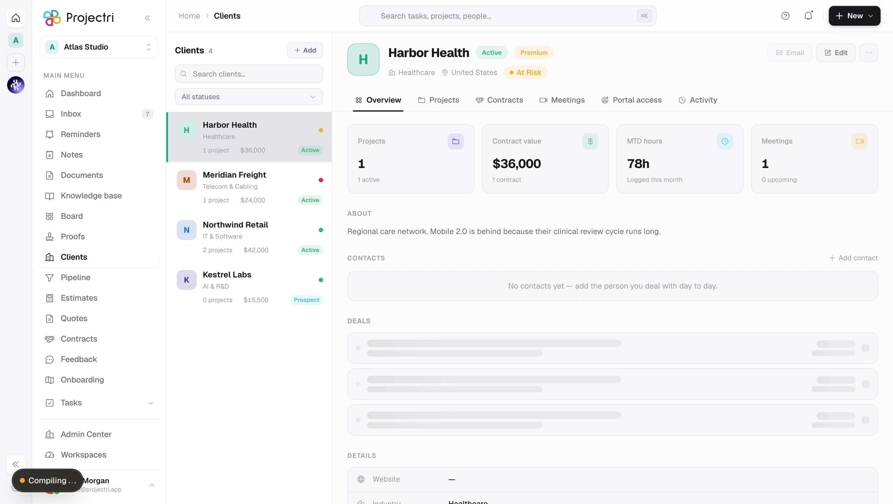 A screenshot of Clients in Projectri