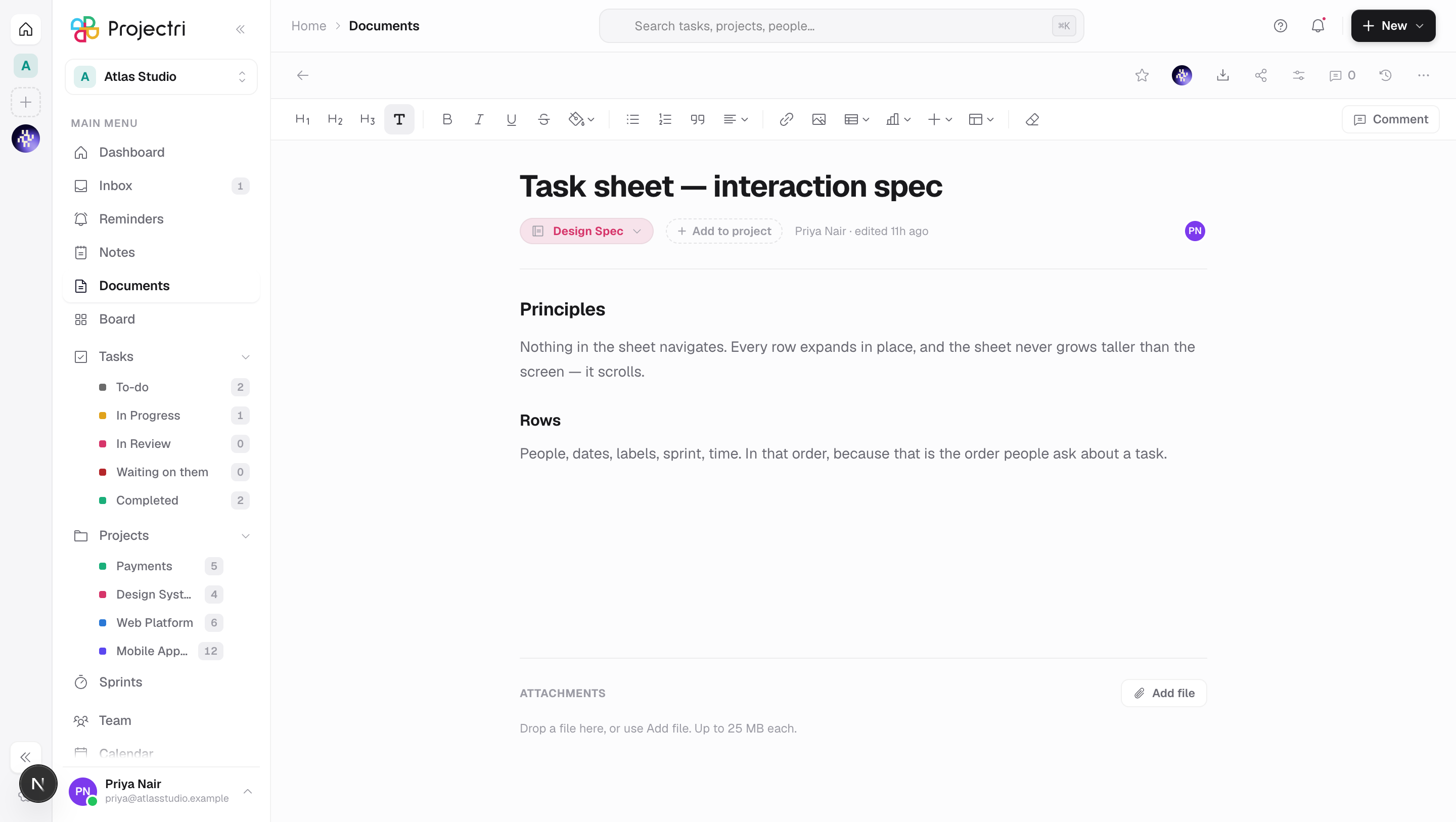 A screenshot of A document in Projectri