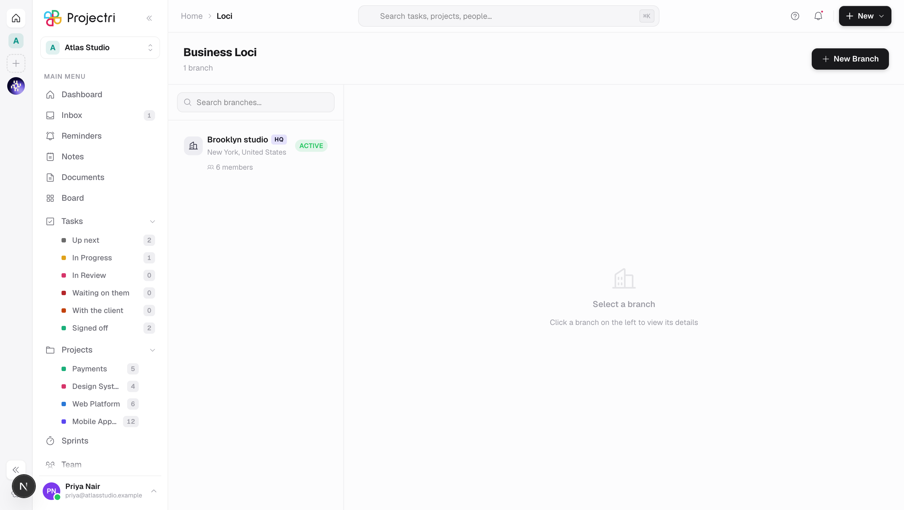 A screenshot of Business Loci in Projectri