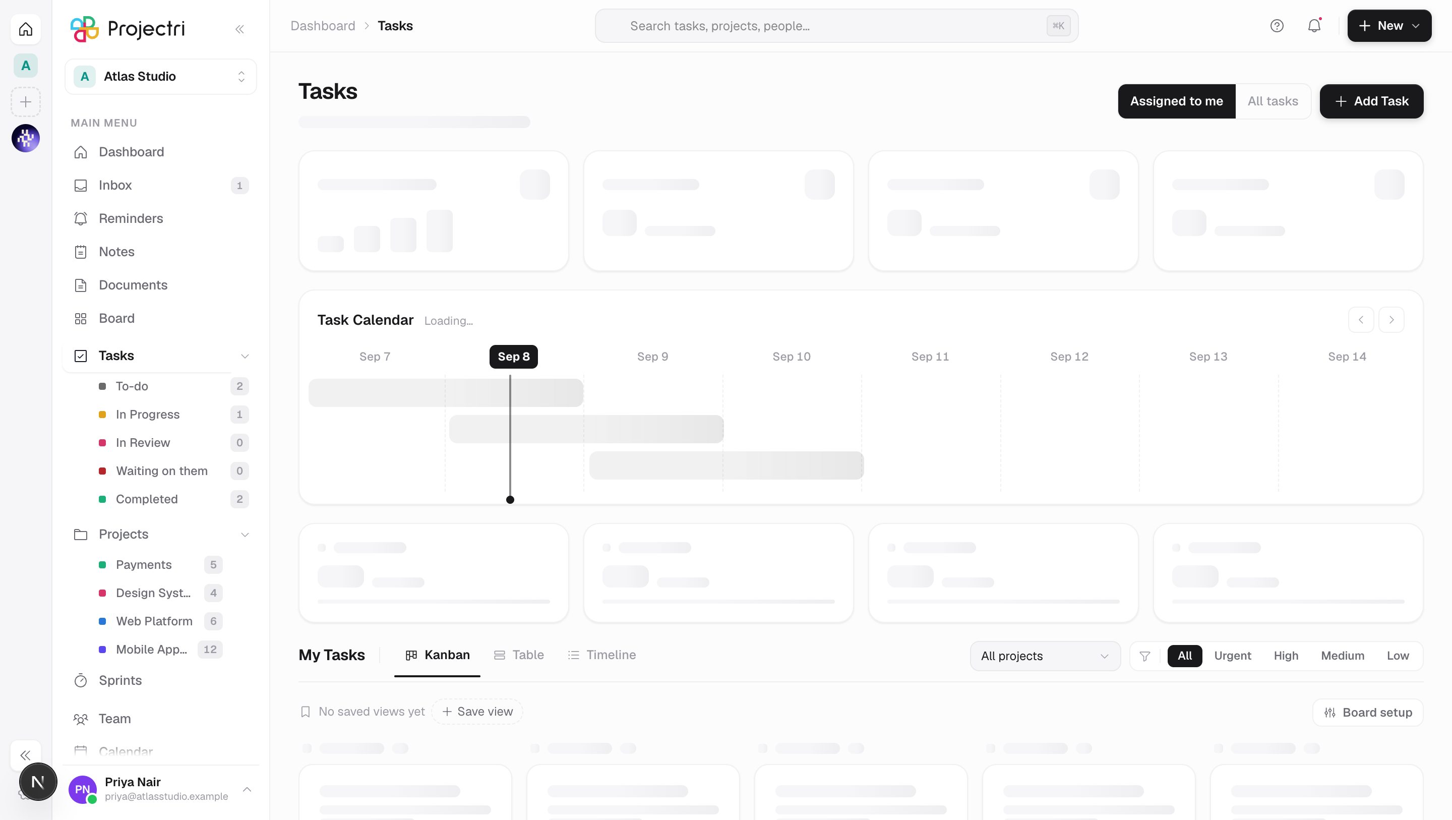 A screenshot of The mobile app in Projectri