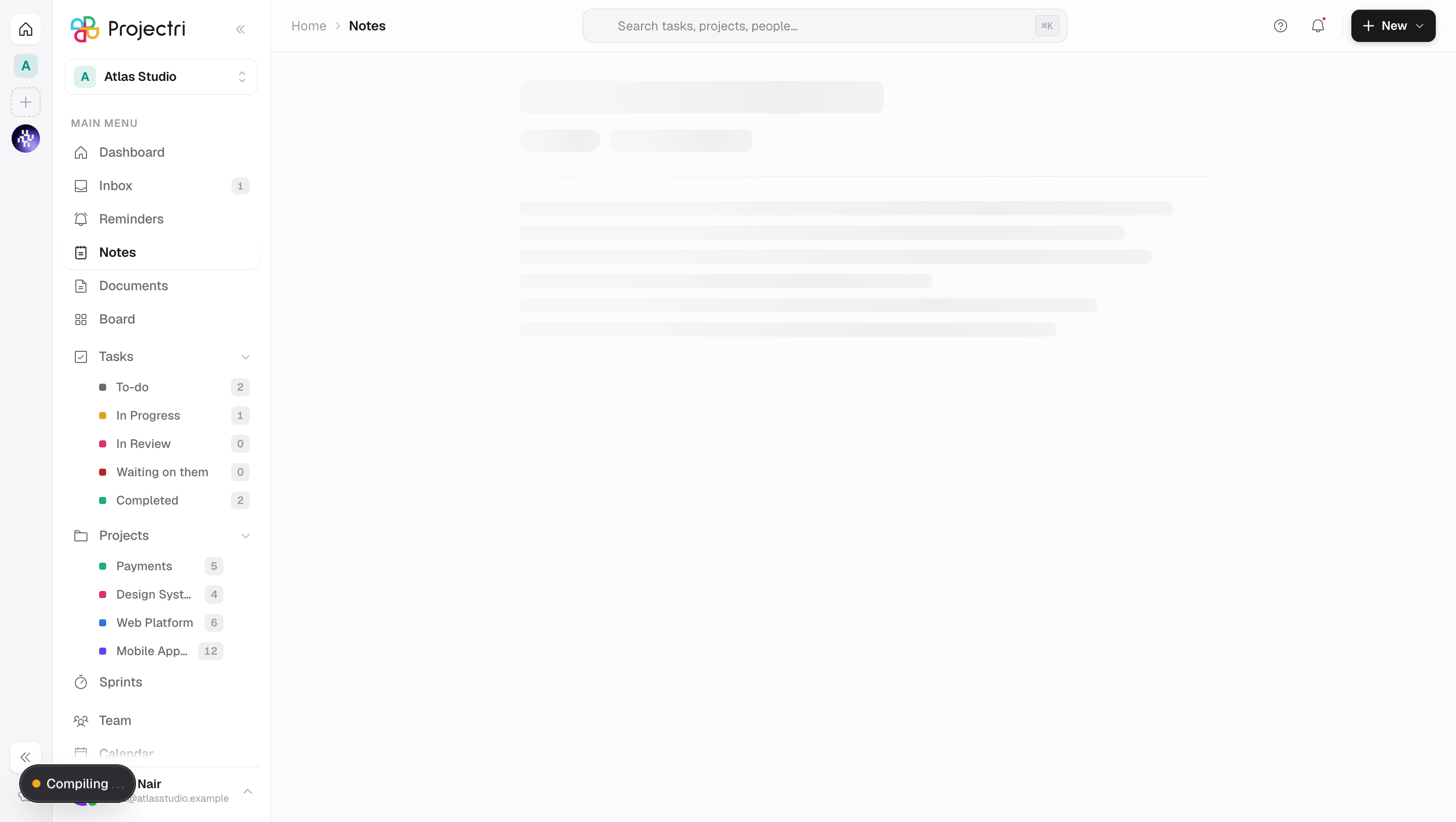A screenshot of Writing a note in Projectri