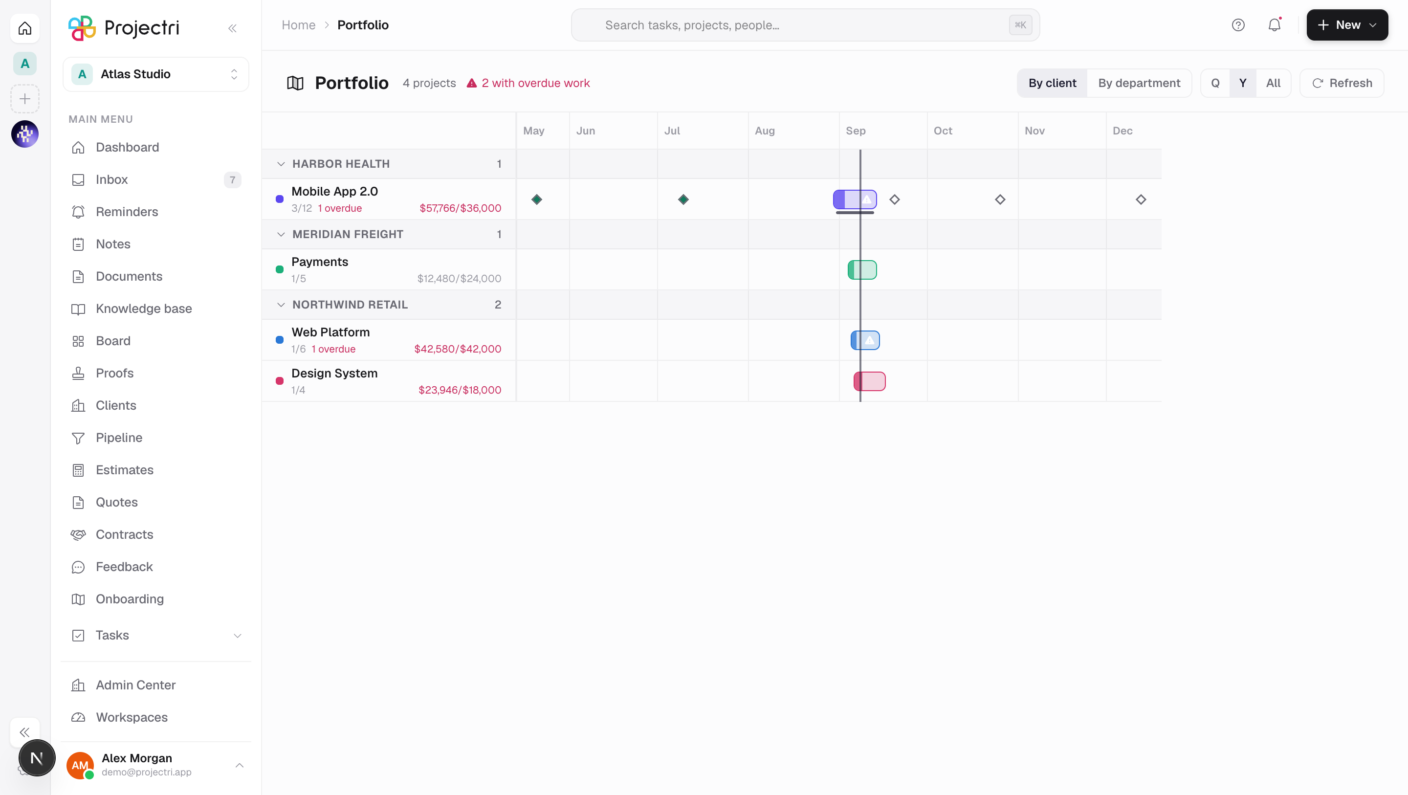A screenshot of Portfolio in Projectri