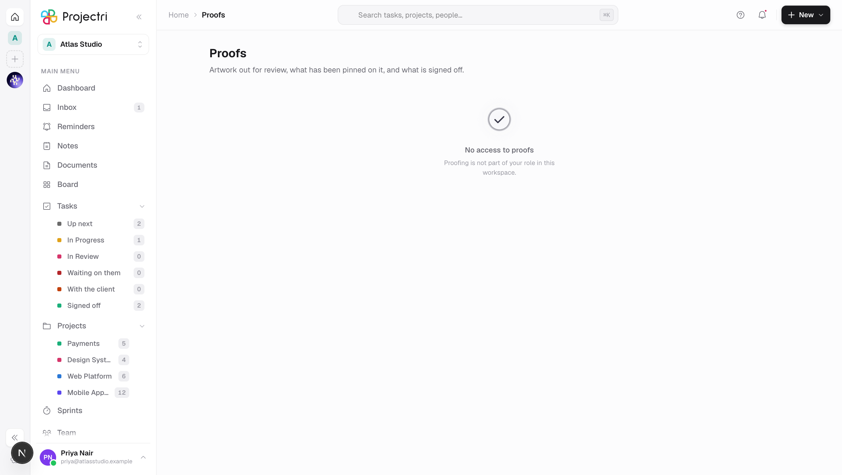 A screenshot of Proofs in Projectri