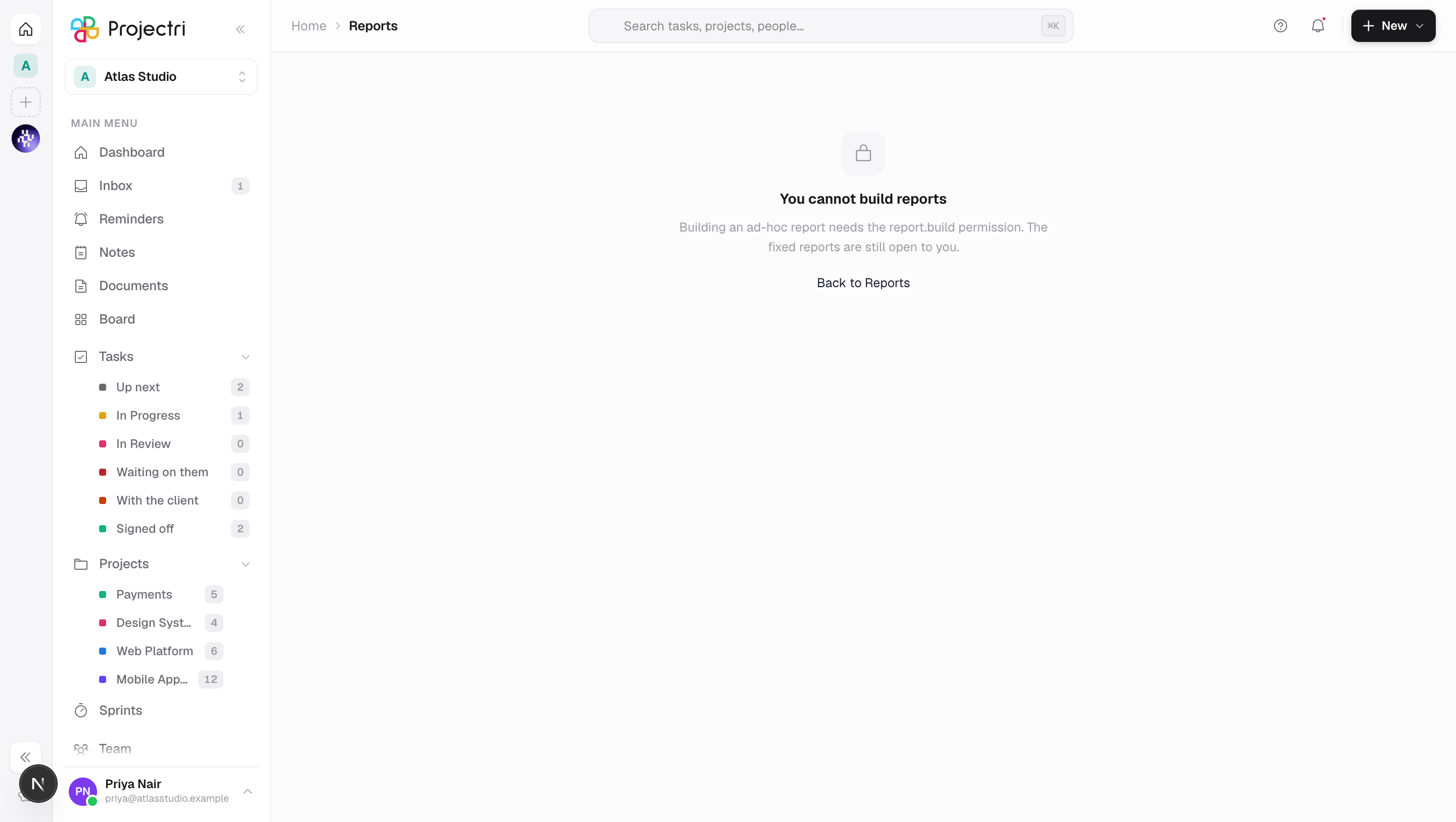 A screenshot of Report builder in Projectri